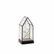 LED Glaslaterne mit schwarzem Holzfundament und 6h Timer Schwarz in modernem Design.