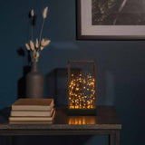 LED Glaslaterne mit schwarzem Holzfundament und 6h Timer Schwarz