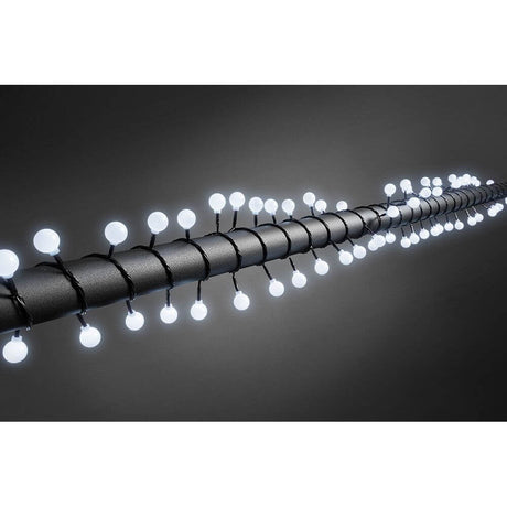 LED Globe string light with large round diodes, 80 cool white diodes IP44 on a black background