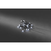 LED Globe string light with round diodes, timer, 50 cool white diodes, battery operated, on a black background