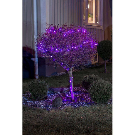 LED Globelichterkette runde Dioden mit rot/blau Farbwechsel 40 farbwechselnde Dioden IP44 auf einem dekorierten Baum