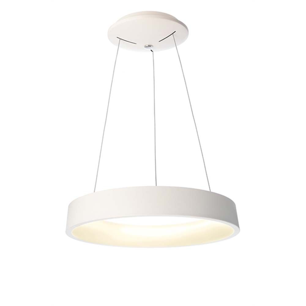 Minimalistische LED-Hängelampe Loop 60cm, dimmbar, warmweißes Licht, weiße Opal-Abdeckung.