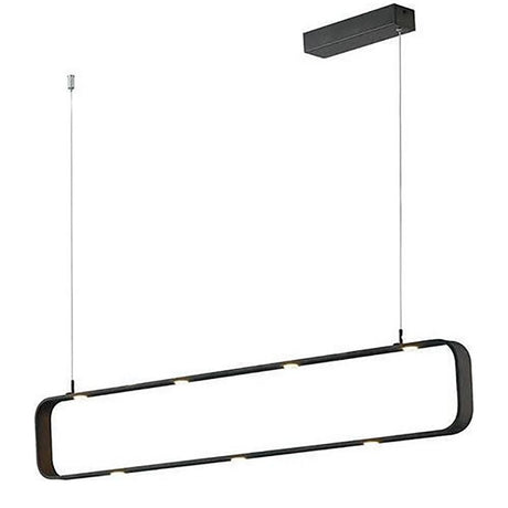 LED Suspension Moka à intensité variable noire avec bande métallique plate et sources lumineuses LED.
