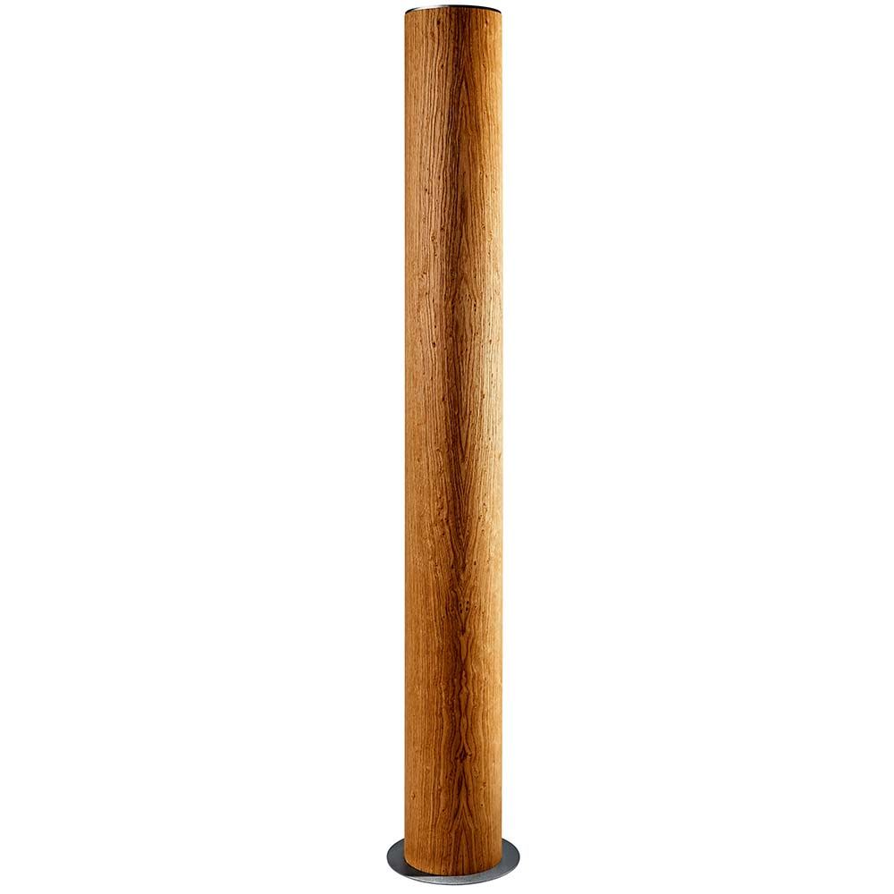 LED Holz-Stehleuchte Lucerna, 160 cm, aus deutscher Eiche, rustikales Design, zylindrischer Schirm, Fuß in Schwarz-Matt.