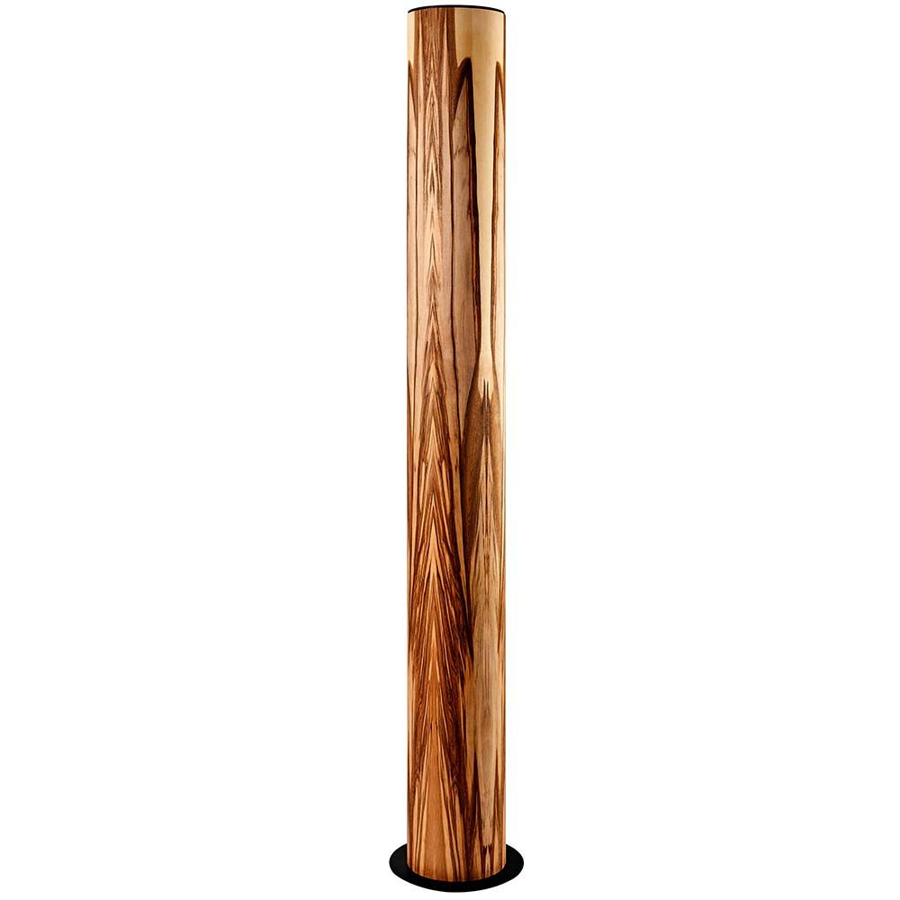 LED Holz-Stehleuchte Lucerna 160cm in Satin Nussbaum, elegantes Design mit zylindrischem Schirm.
