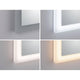 LED HomeSpa Mirra Leuchtspiegel CCT Wärme Dimmbar & Heizbar - Detailansicht des Spiegels mit verschiedenen Lichtfarben