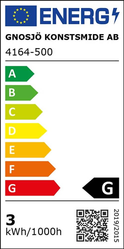 Energielabel für GNOSJÖ KONSTSMIDE AB 4164-500, Effizienzklasse G, Verbrauch 3 kWh/1000h.