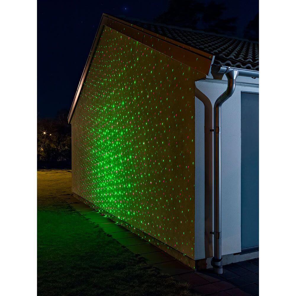 LED Laser mit bewegten & funkelnden Punkten Fernbedienung Bewegungssensor Timer IP44 auf einer Hauswand