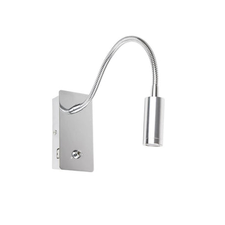 LED Lese-Wandleuchte Juliet Chrom mit flexiblem Arm und USB-Ladegerät für Schlafzimmer