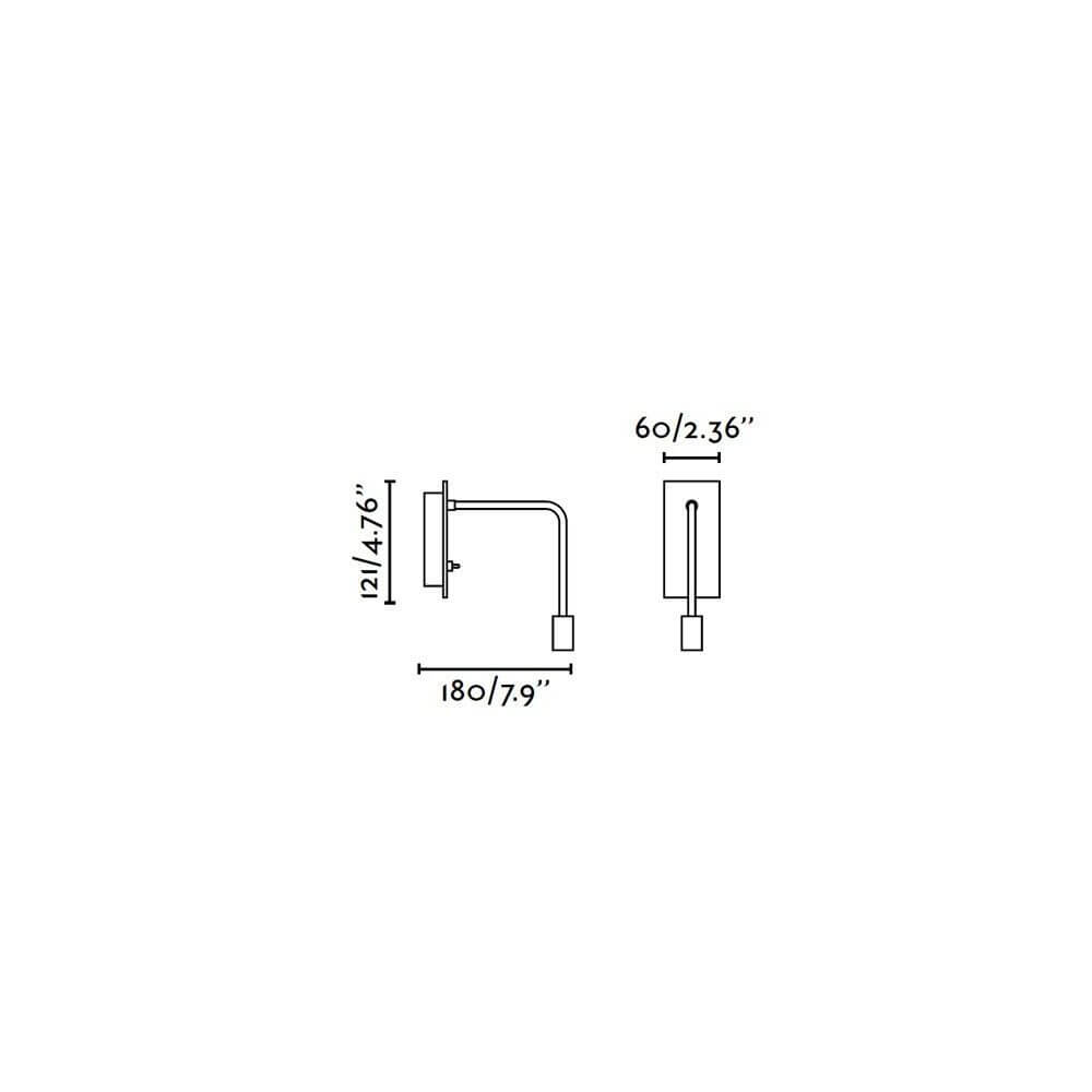 Maßzeichnung der LED Lese-Wandleuchte Juliet Chrom mit Abmessungen für eine optimale Platzierung.