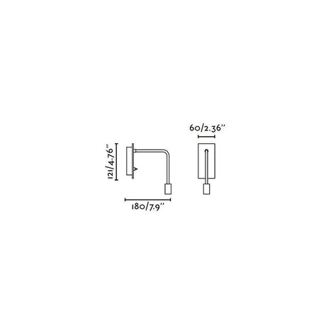 Maßzeichnung der LED Lese-Wandleuchte Juliet Chrom mit Abmessungen für eine optimale Platzierung.