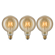 E27 2,7W LED Globe 3er Bündel 1700K Gold mit drei goldenen Filament-Globen im Vintage-Design