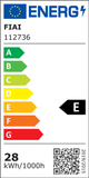 Energieeffizienzlabel Fiai 112736 mit Verbrauch von 28 kWh und Einstufung E.