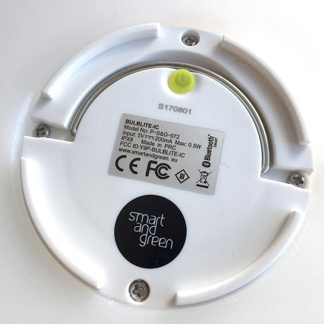 LED Vue arrière du module lumineux BulbLite avec informations techniques et logo Smart and Green.