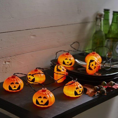 LED-Lichterkette Pumpkin 8tlg. orangene Kürbisse LED Outdoor, dekorative Halloween-Beleuchtung.