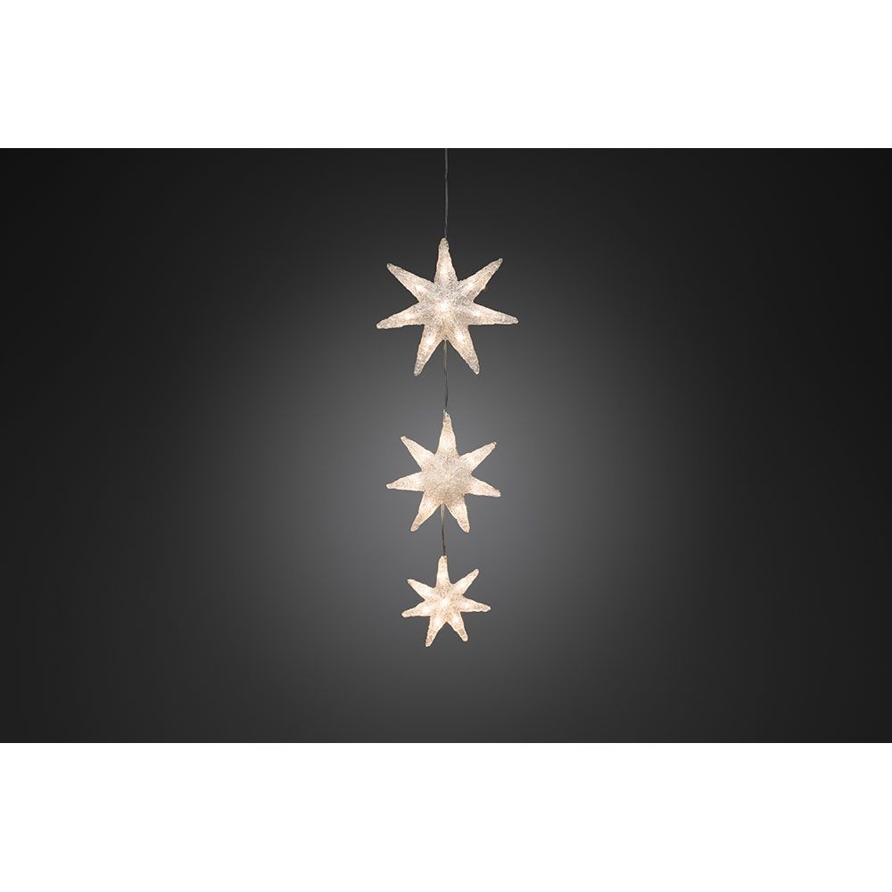 Cortina de luz LED 3 estrelas com temporizador 24 díodos brancos quentes IP44