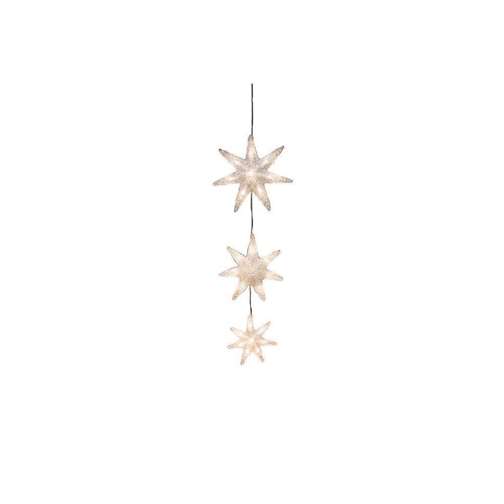 Cortina de luz LED 3 estrelas com temporizador 24 díodos brancos quentes IP44