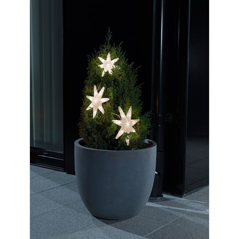 Cortina de luz LED 3 estrelas com temporizador 24 díodos brancos quentes IP44