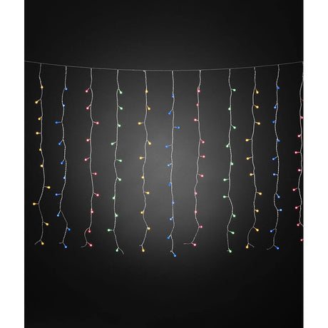 LED Lichtervorhang mit bunten Globes 200 bunte Dioden IP44, farbenfrohe Lichterkette für festliche Dekoration.