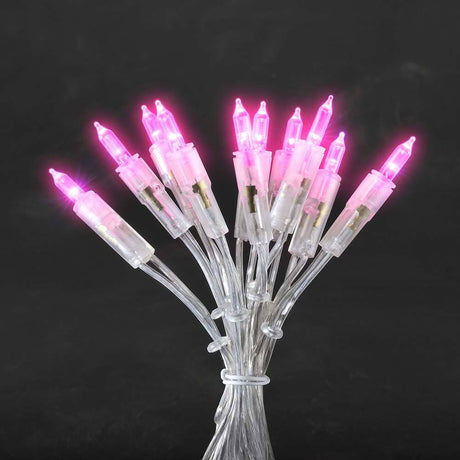 LED Minilichterkette 35 rosafarbene Dioden, hochwertige Lichterkette mit rosa leuchtenden Dioden auf klarem Draht.