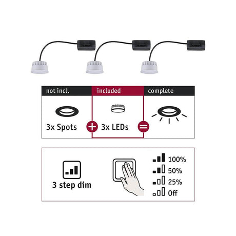 LED Modul Choose 3er-Set Rund mit 3-Stufen-Dimmer 2700K