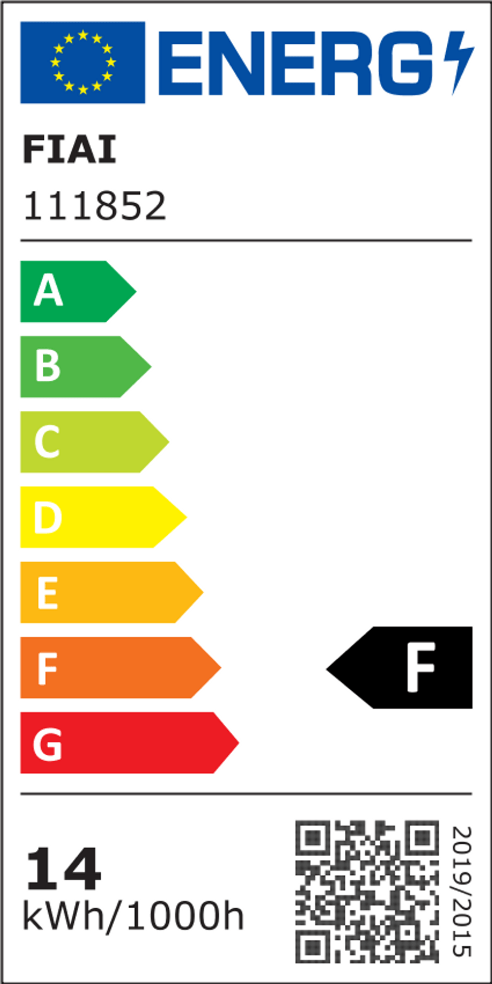 Energieeffizienzlabel F für LED PAR38 E27 230V 16W 30° warmweiß dimmbar, Verbrauch 14 kWh/1000h.