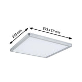 LED Panel Atria Shine in Chrom matt, Maße 293x293mm, ideal für Grundbeleuchtung in Wohnräumen, warmweiße Ausleuchtung.