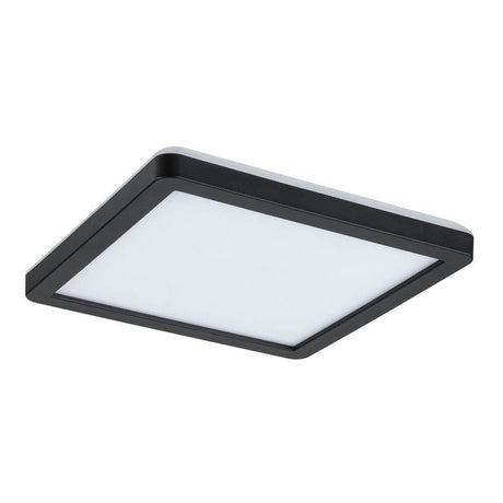Atria LED Decken- & Wand Panel Shine Schwarz, quadratisches Design mit warmweißer Beleuchtung für Wohnräume.