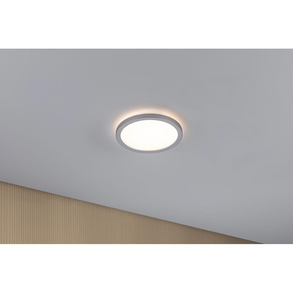 LED Panel Deckenlampe Atria Shine Ø 19cm in Chrom-Matt, ideal für Wohnräume mit warmweißem Licht.
