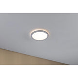LED Panel Deckenlampe Atria Shine Ø 19cm in Chrom-Matt, ideal für Wohnräume mit warmweißem Licht.