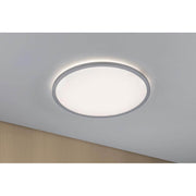 LED Panel Atria Shine Rund Chrom-Matt mit Stufen-Dimmer an Decke montiert, warmweißes Licht für Wohnräume