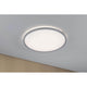LED Panel Atria Shine Rund Chrom-Matt mit Stufen-Dimmer an Decke montiert, warmweißes Licht für Wohnräume