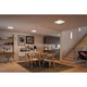 LED Panel Atria Shine Rund Chrom-Matt mit Stufen-Dimmer in modernem Essbereich.
