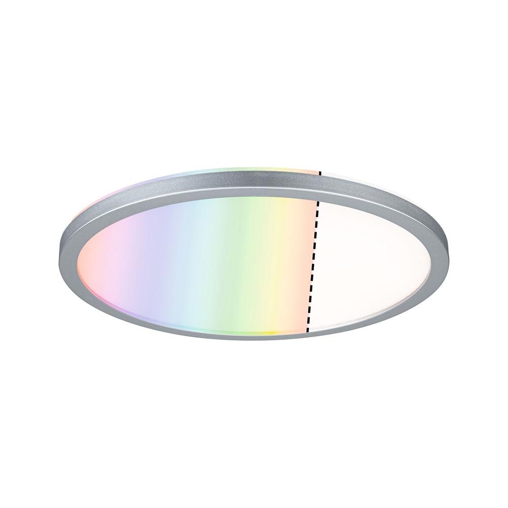 LED Panel Atria Shine Rund in Chrom matt mit RGBW Farbwechsel für gleichmäßige Raumausleuchtung.