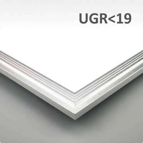 LED Panel Business Line 600 blanc neutre variable 4250 lm argent avec valeur UGR < 19, design plat et cadre argenté.