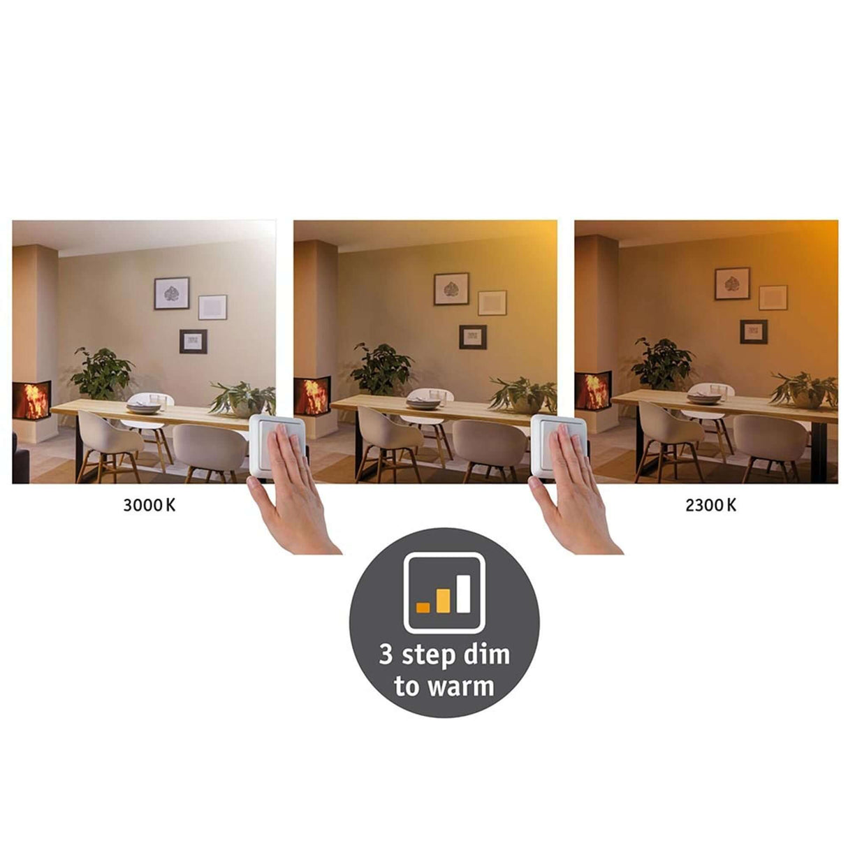 LED Panel Deckenleuchte Carpo Dim-to-Warm Ø 17cm Weiß im Vergleich von 3000 K bis 2300 K Lichtfarbe
