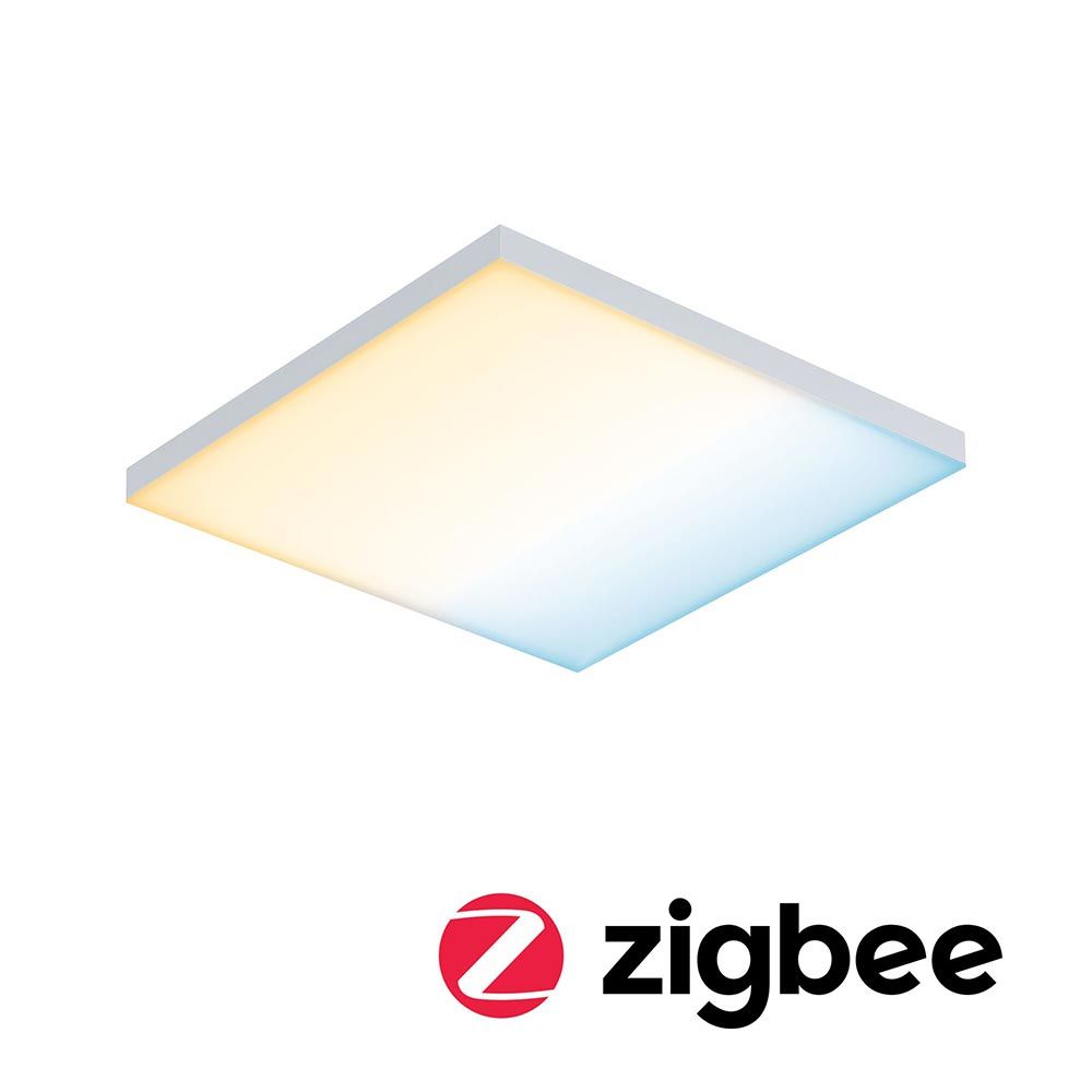 Zigbee LED Panel Velora, rahmenlos, dimmbar, CCT, ultraflache Bauform, für flexibles Raumlicht. Maße 295x295mm.