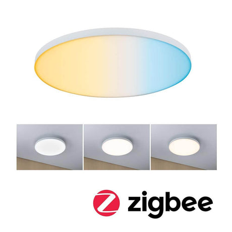 LED Panel Smart Home Zigbee Velora CCT Rund 40cm Weiß, kreisförmiges LED-Deckenlicht in verschiedenen Farbtemperaturen.