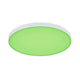 LED Panel Smart Home Zigbee Velora Rund RGBW in grünem Licht, rahmenlos und ultraflach, für Wand- und Deckenmontage.