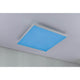 LED Panel Velora Rainbow RGBW Dynamisch 45x45cm in blauer Farbbeleuchtung an der Decke.