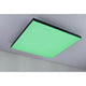 LED Panel Velora Rainbow RGBW Dynamisch Schwarz mit grünem Licht auf einer Decke.
