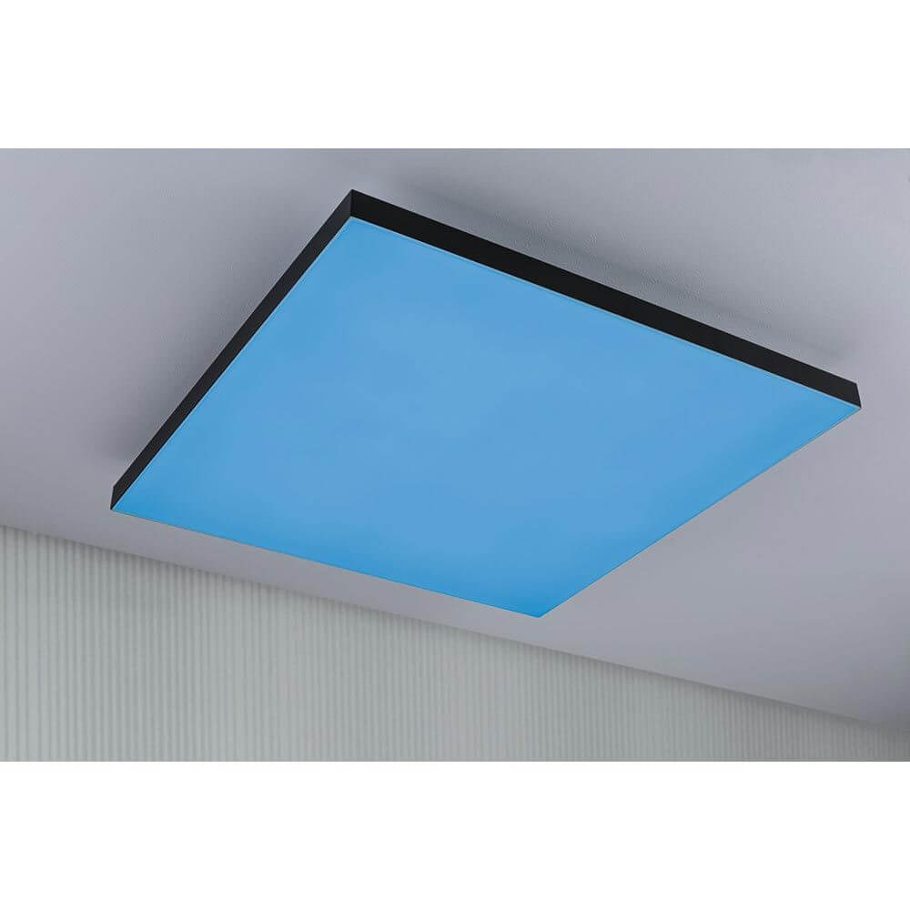 LED Panel Velora Rainbow RGBW Dynamisch Schwarz in blauem Licht, ideal für spektakuläre Lichteffekte im Wohnraum.