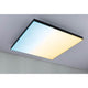 LED Panel Velora Rainbow RGBW Dynamisch Schwarz oberhalb einer Decke mit Farbverlauf von Blau zu Gelb.
