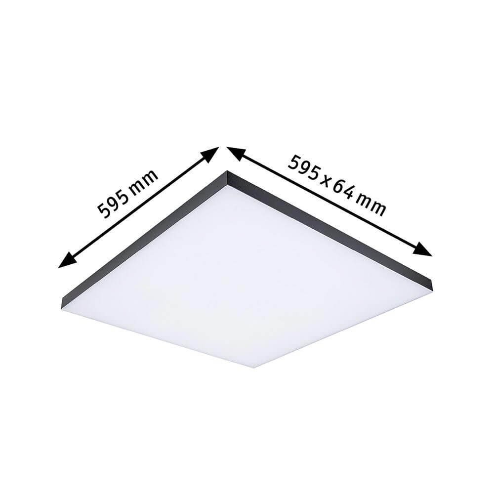 LED Panel Velora Rainbow RGBW Dynamisch Schwarz in der Größe 595x595mm mit Maßangaben