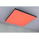 LED Panel Velora Rainbow RGBW Dynamisch Schwarz in leuchtendem Rot an der Decke.