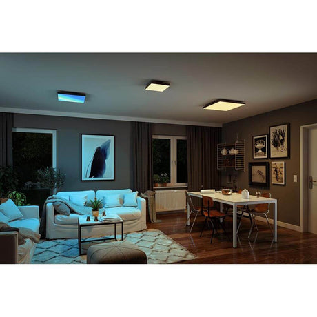 LED Panel Velora Rainbow RGBW Dynamisch 29x29cm in modernem Wohnraum mit spektakulären Lichteffekten.