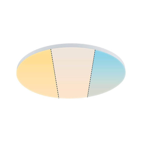 LED Panel Velora 60cm Wärme-Dimmbar Weiß in runder Form mit verschiedenen Farbschattierungen.