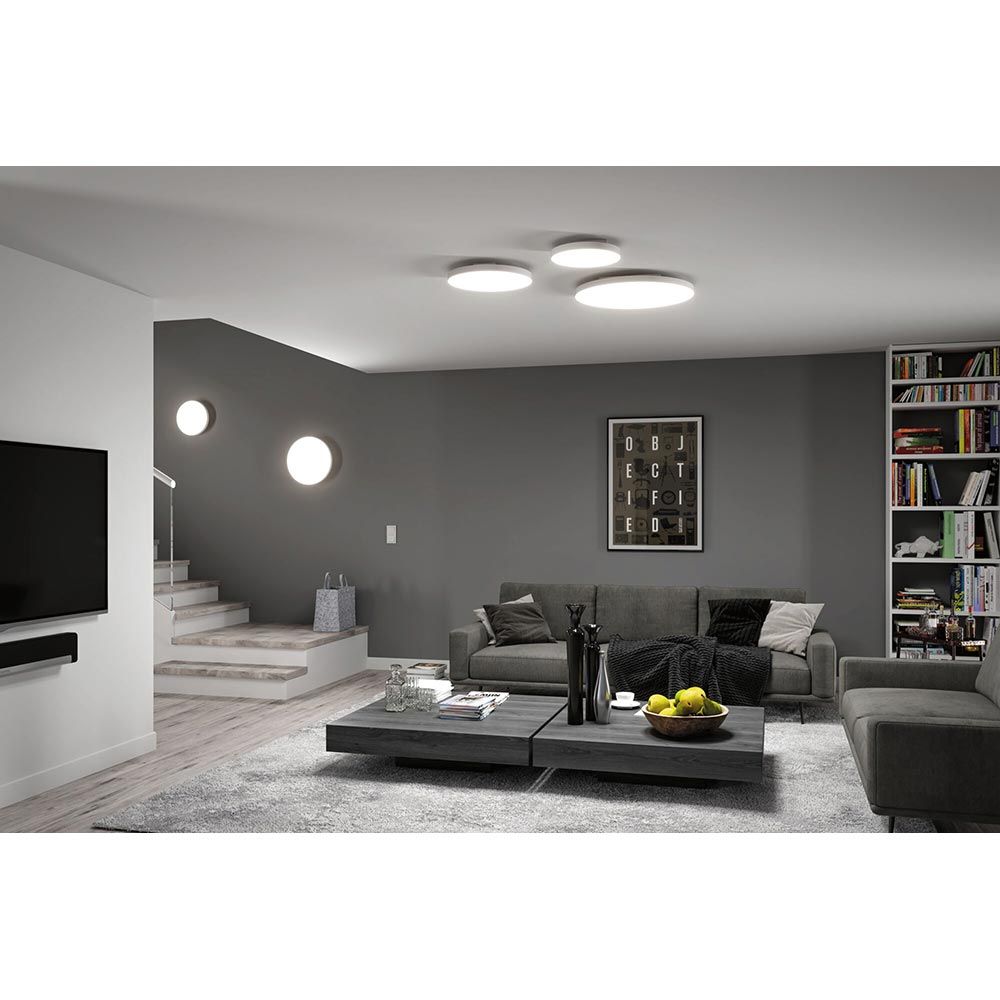 Moderne Wohnraumgestaltung mit Velora LED-Panels an der Decke, stilvolles Interieur.