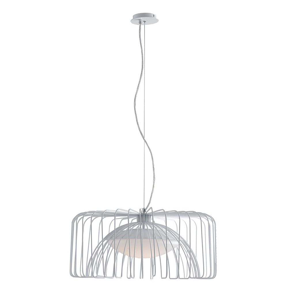 LED Pendellampe Cougar Weiß mit Gitterstruktur für faszinierende Schattenspiele an Wänden.