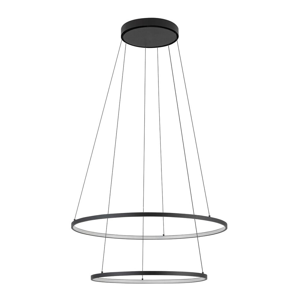 LED Pendelleuchte Circolo schwarz mit zwei Ringen, 60 cm, modernes Design und warmweißem Licht (3000K).